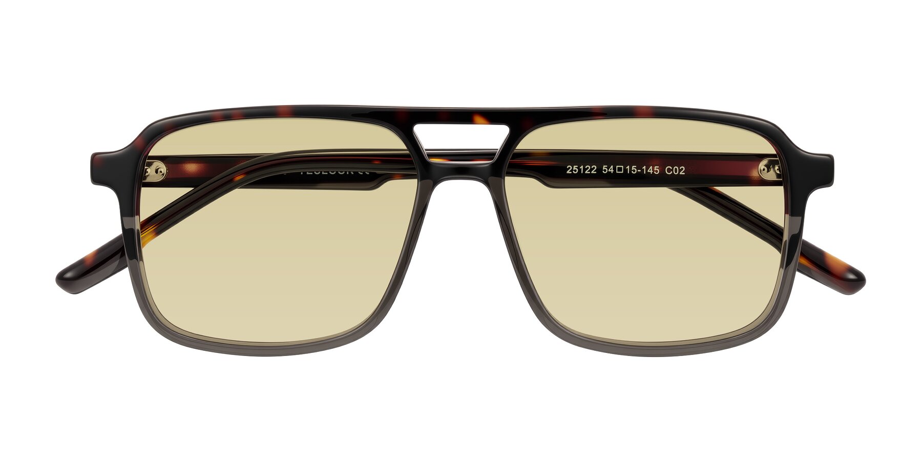 Folded Front of Shawano in Tortoise/Transparent Gray with Light Champagne Tinted Lenses
