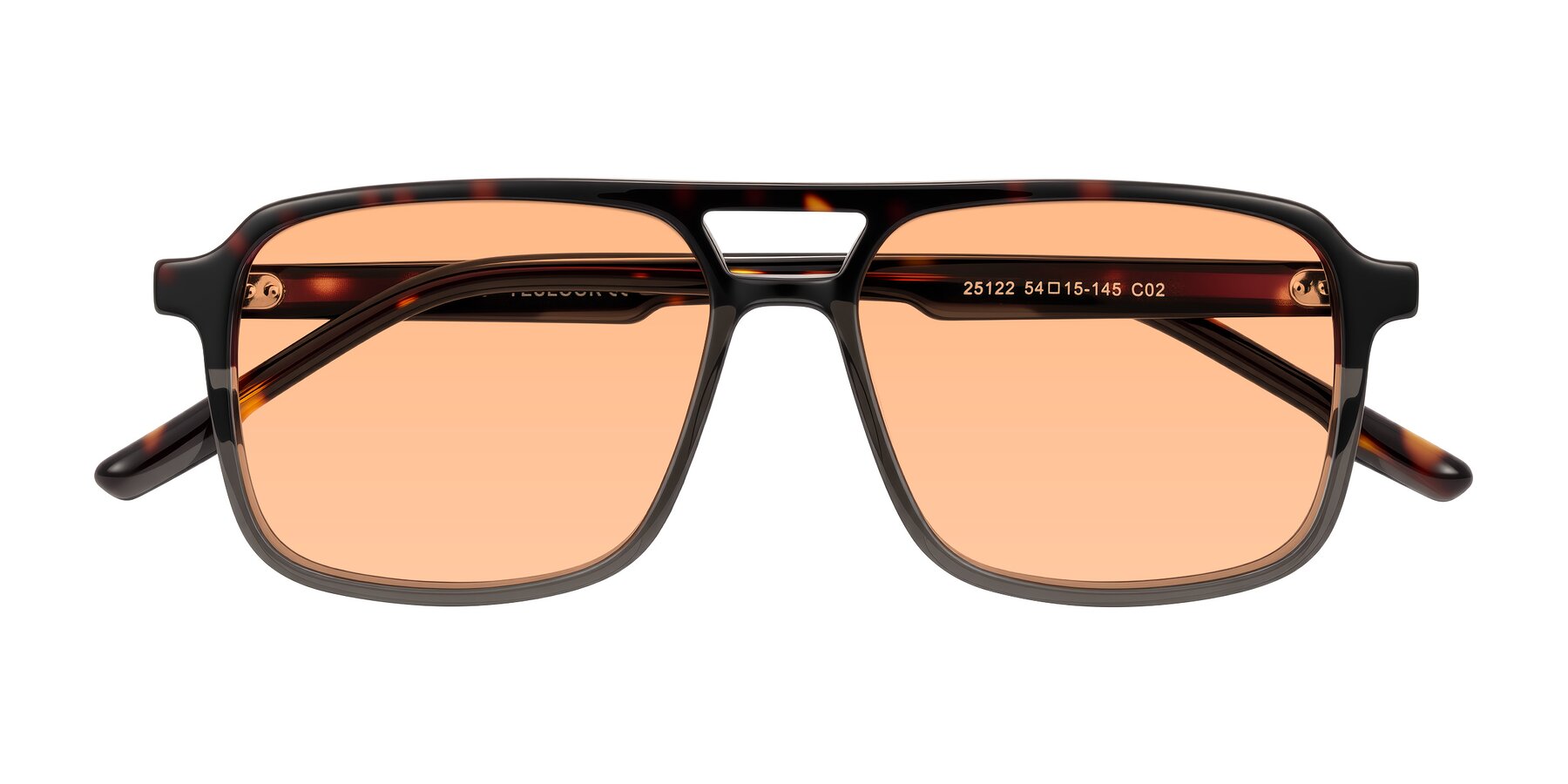 Folded Front of Shawano in Tortoise/Transparent Gray with Light Orange Tinted Lenses