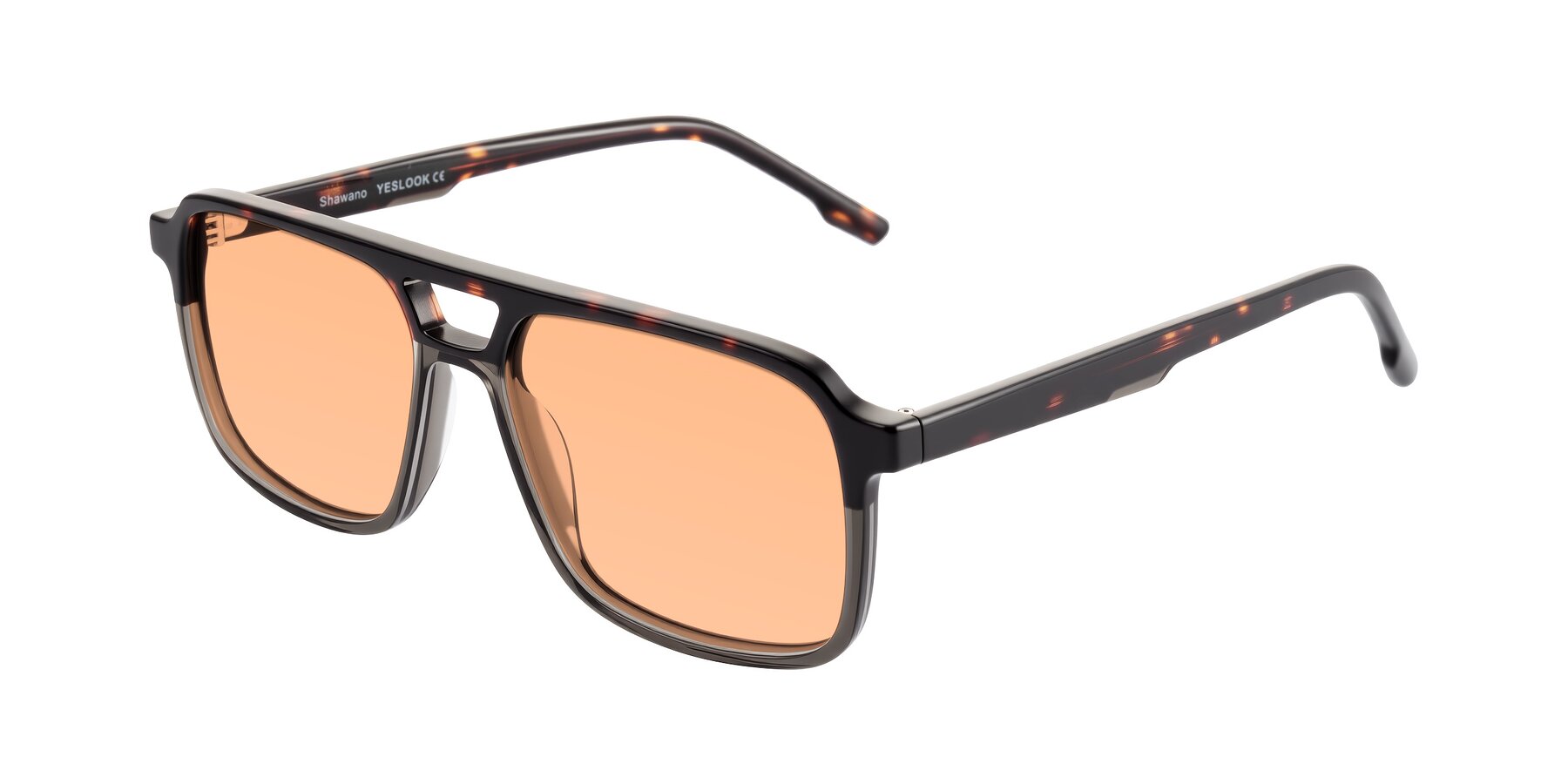 Angle of Shawano in Tortoise/Transparent Gray with Light Orange Tinted Lenses