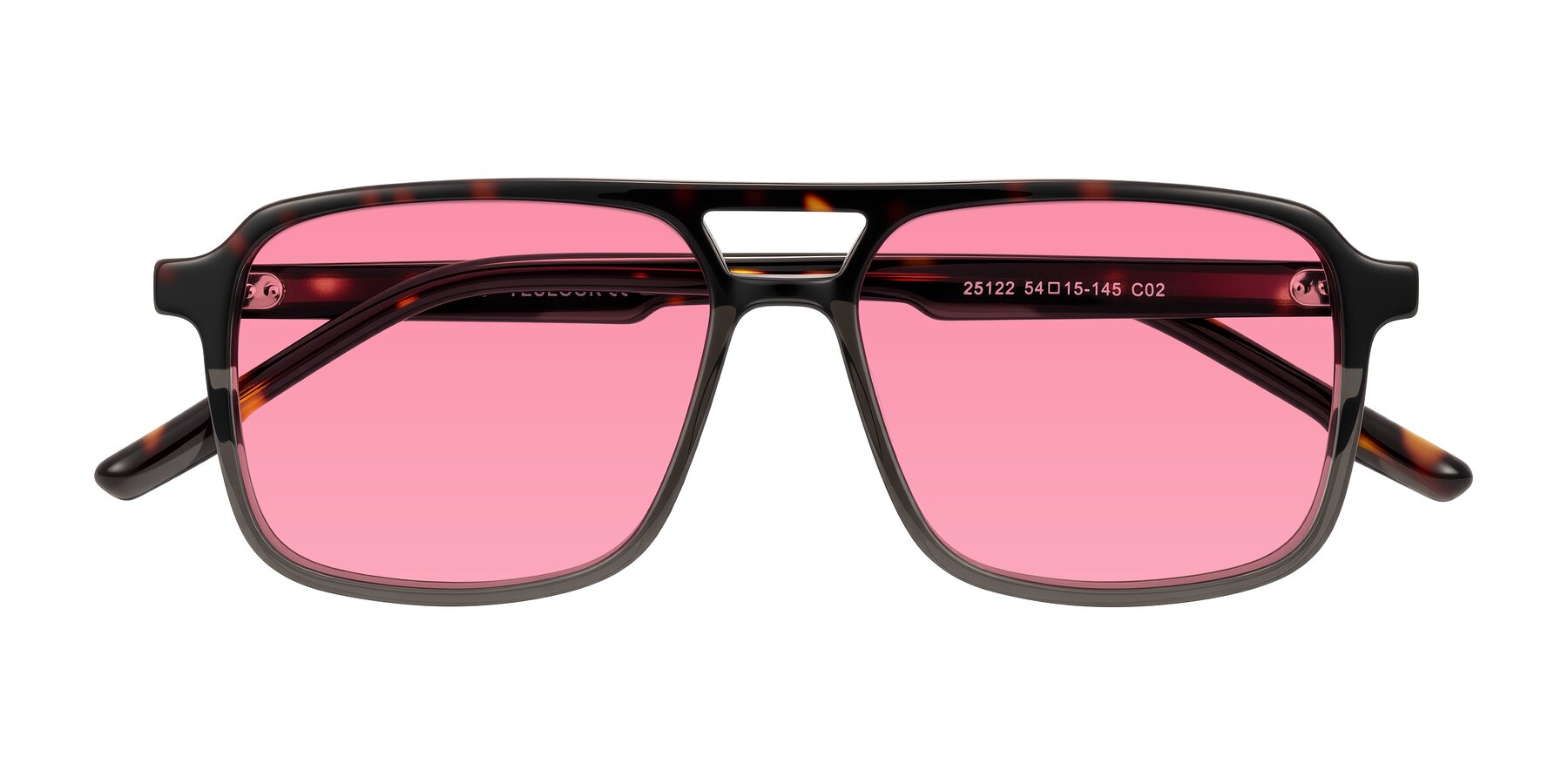 Folded Front of Shawano in Tortoise/Transparent Gray with Pink Tinted Lenses