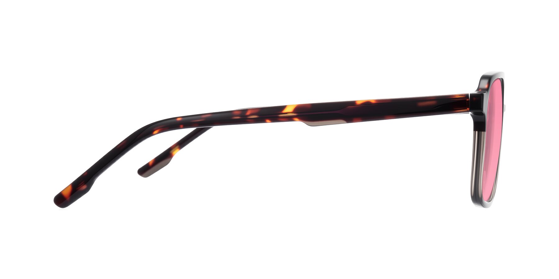 Side of Shawano in Tortoise/Transparent Gray with Pink Tinted Lenses