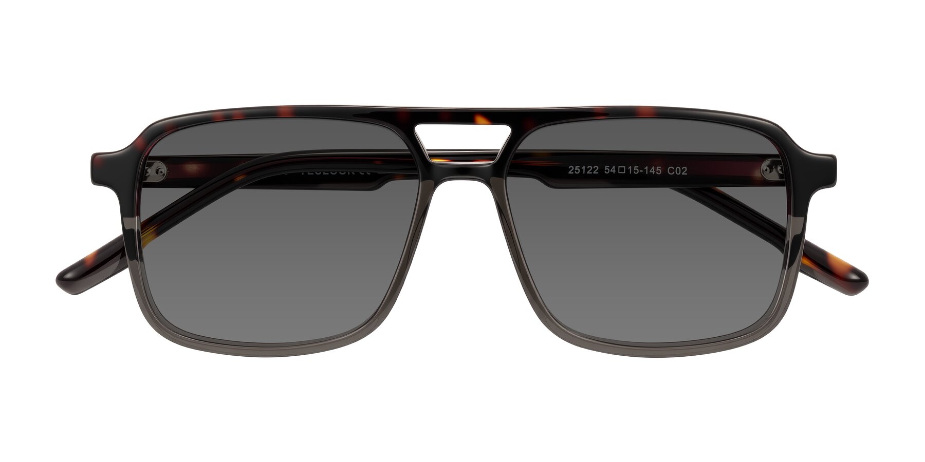 Folded Front of Shawano in Tortoise/Transparent Gray with Medium Gray Tinted Lenses
