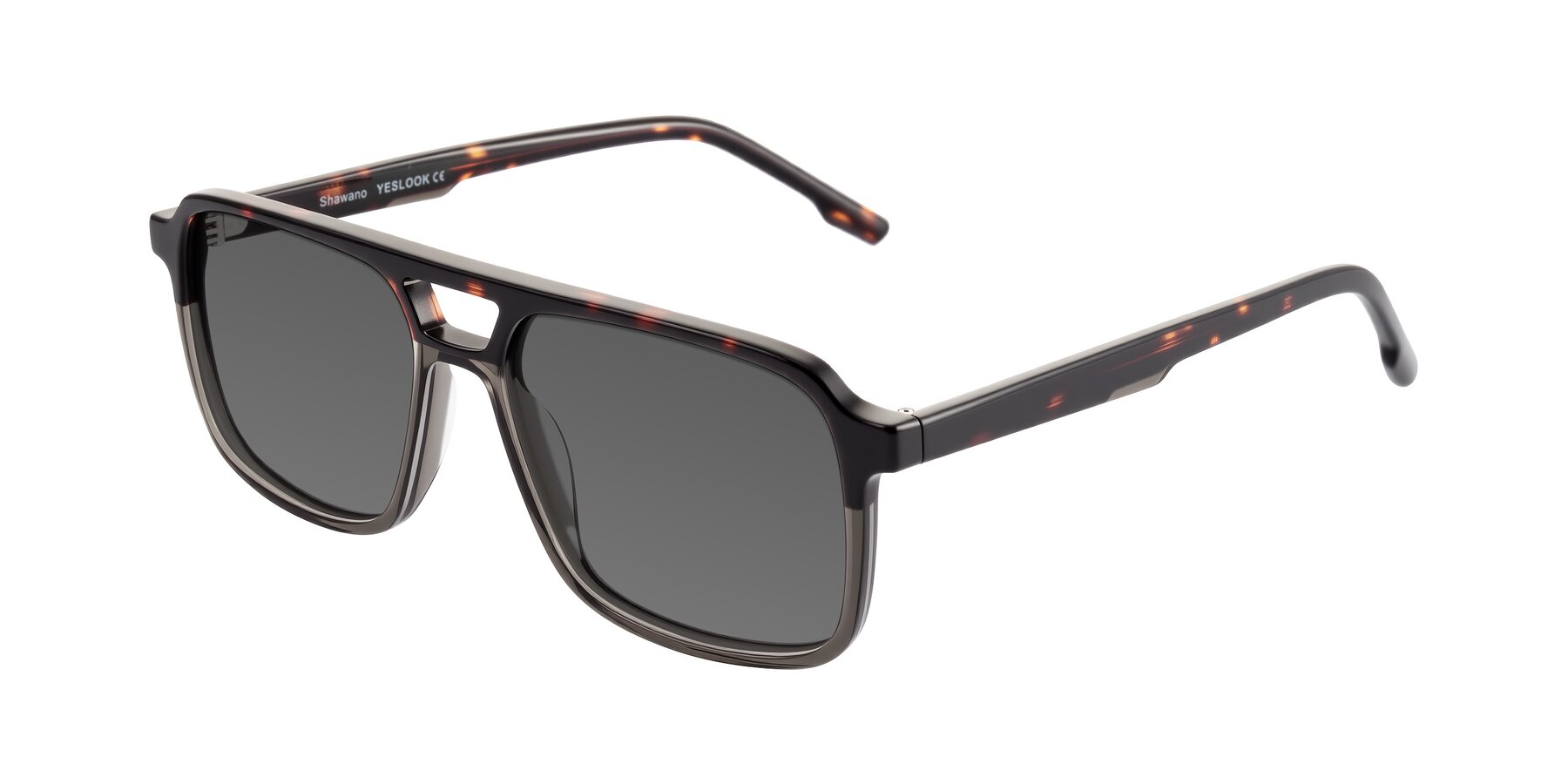Angle of Shawano in Tortoise/Transparent Gray with Medium Gray Tinted Lenses