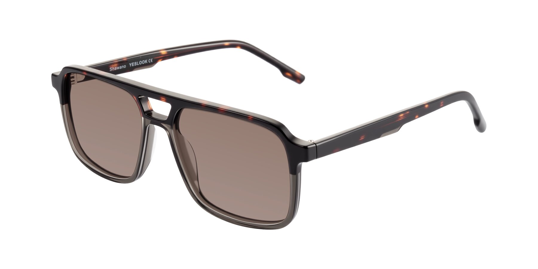 Angle of Shawano in Tortoise/Transparent Gray with Medium Brown Tinted Lenses