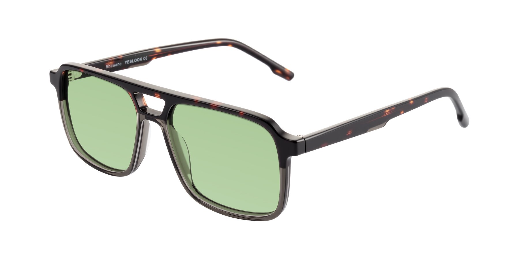 Angle of Shawano in Tortoise/Transparent Gray with Medium Green Tinted Lenses