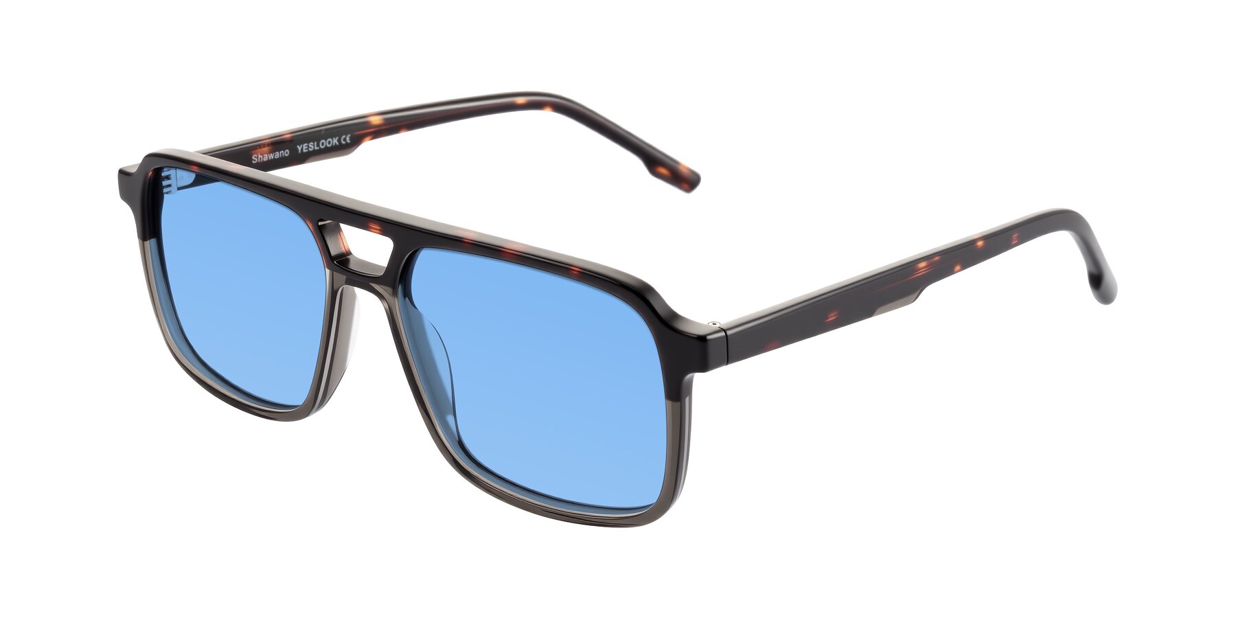 Angle of Shawano in Tortoise/Transparent Gray with Medium Blue Tinted Lenses