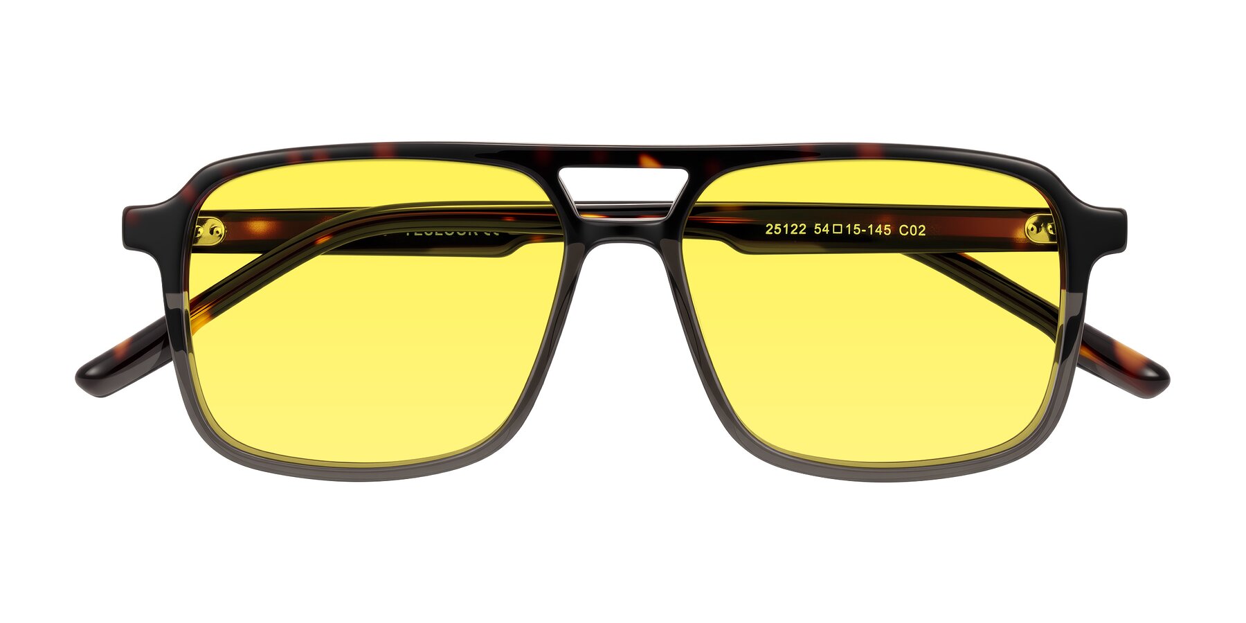 Folded Front of Shawano in Tortoise/Transparent Gray with Medium Yellow Tinted Lenses
