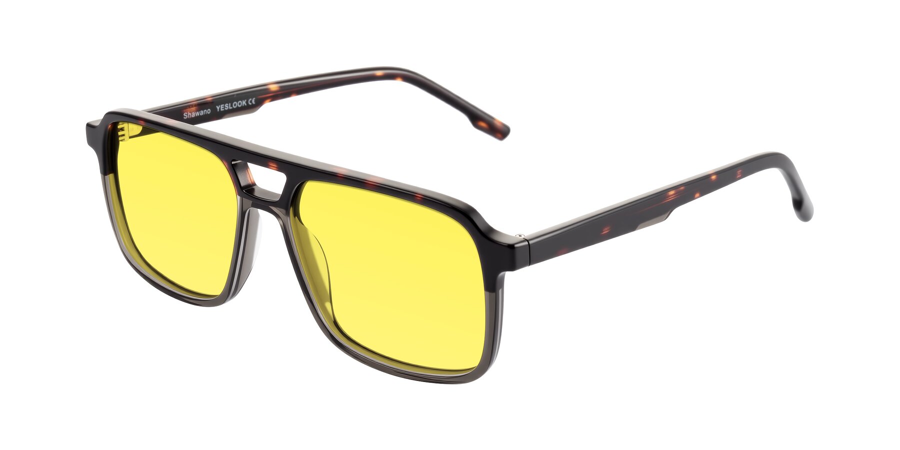 Angle of Shawano in Tortoise/Transparent Gray with Medium Yellow Tinted Lenses