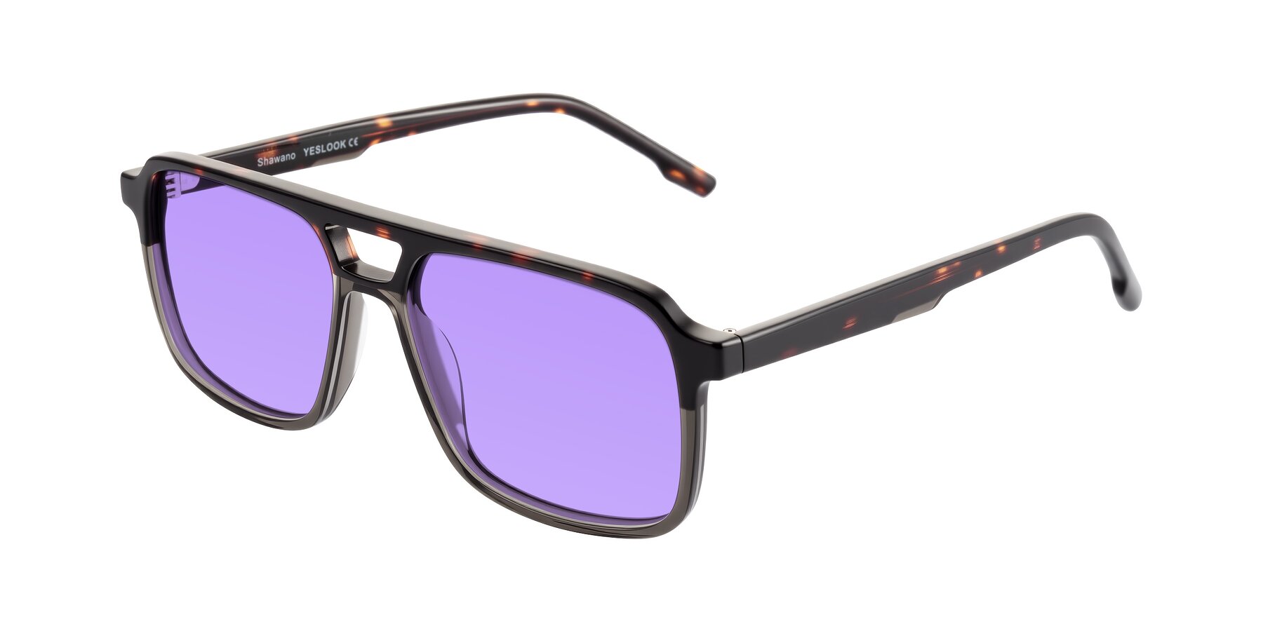 Angle of Shawano in Tortoise/Transparent Gray with Medium Purple Tinted Lenses