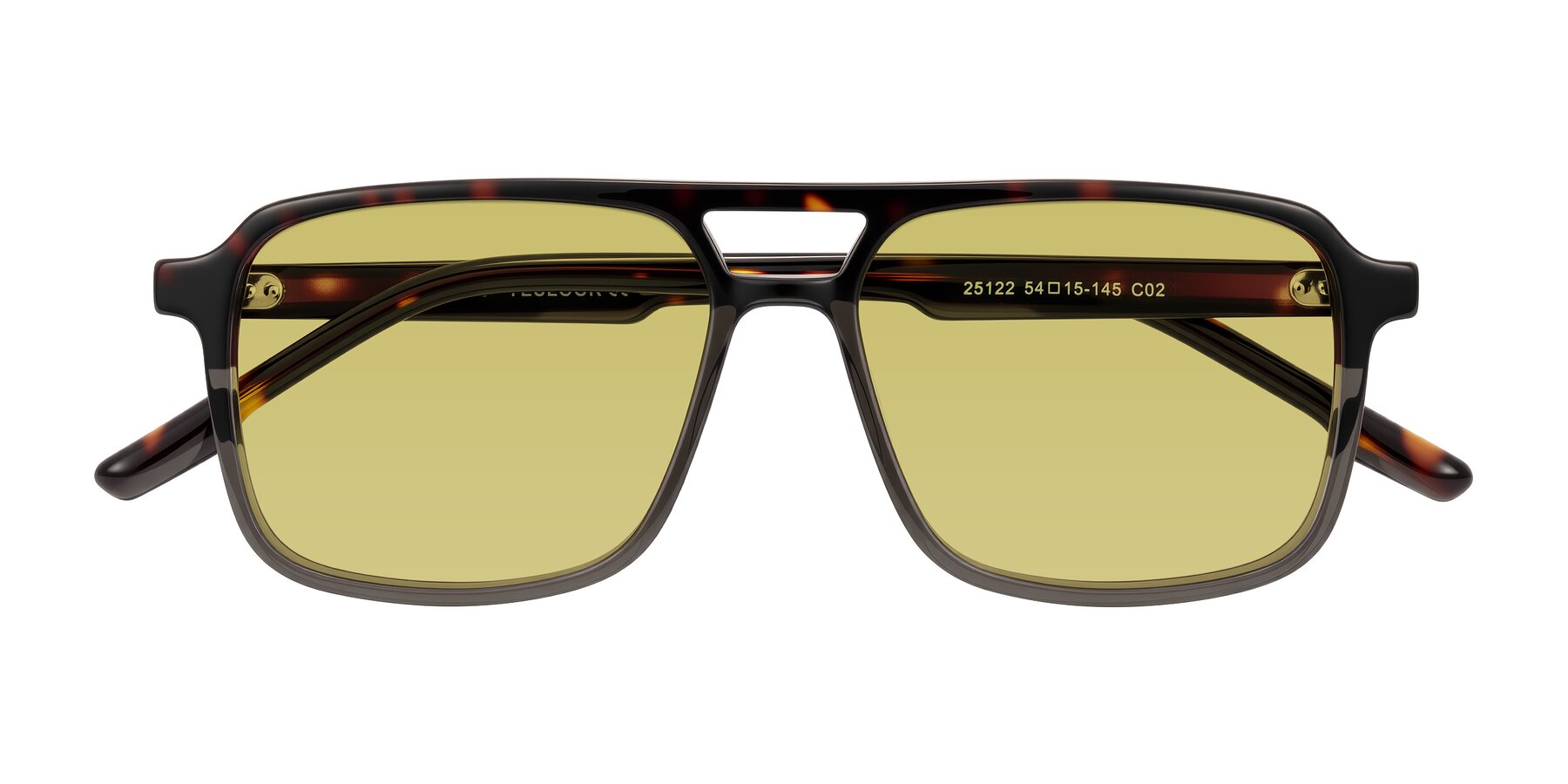 Folded Front of Shawano in Tortoise/Transparent Gray with Medium Champagne Tinted Lenses