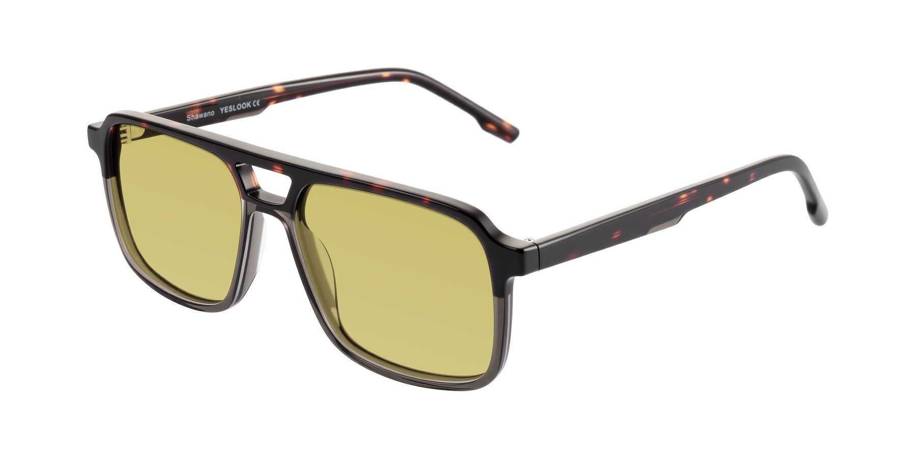 Angle of Shawano in Tortoise/Transparent Gray with Medium Champagne Tinted Lenses