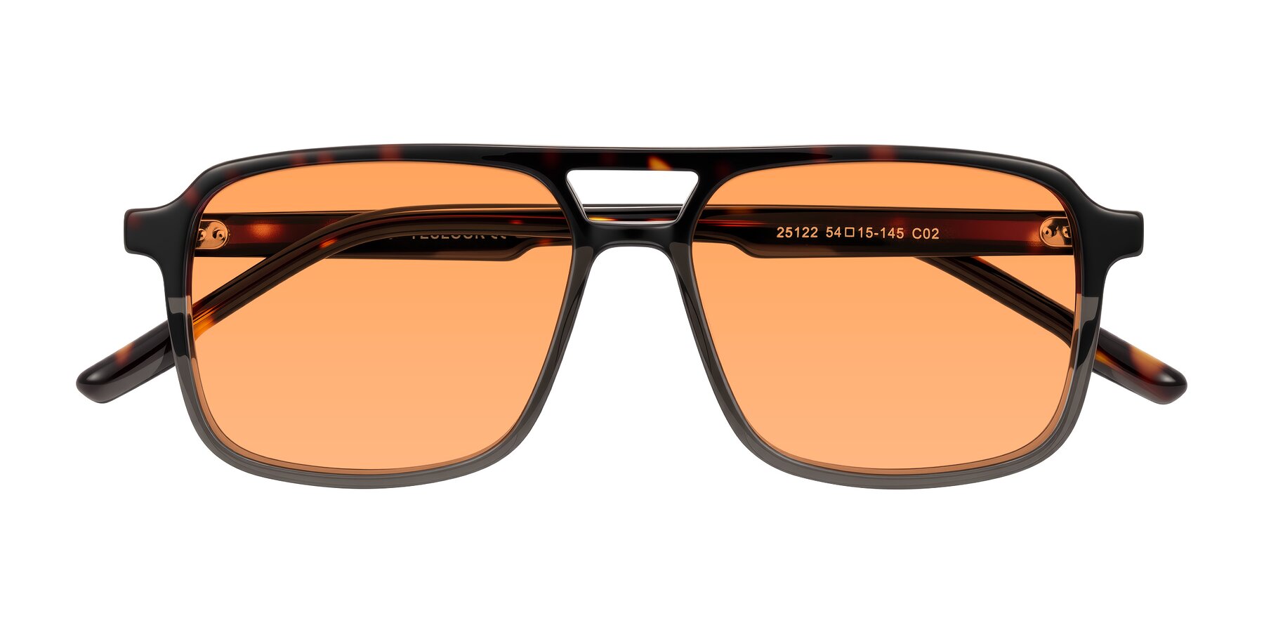 Folded Front of Shawano in Tortoise/Transparent Gray with Medium Orange Tinted Lenses