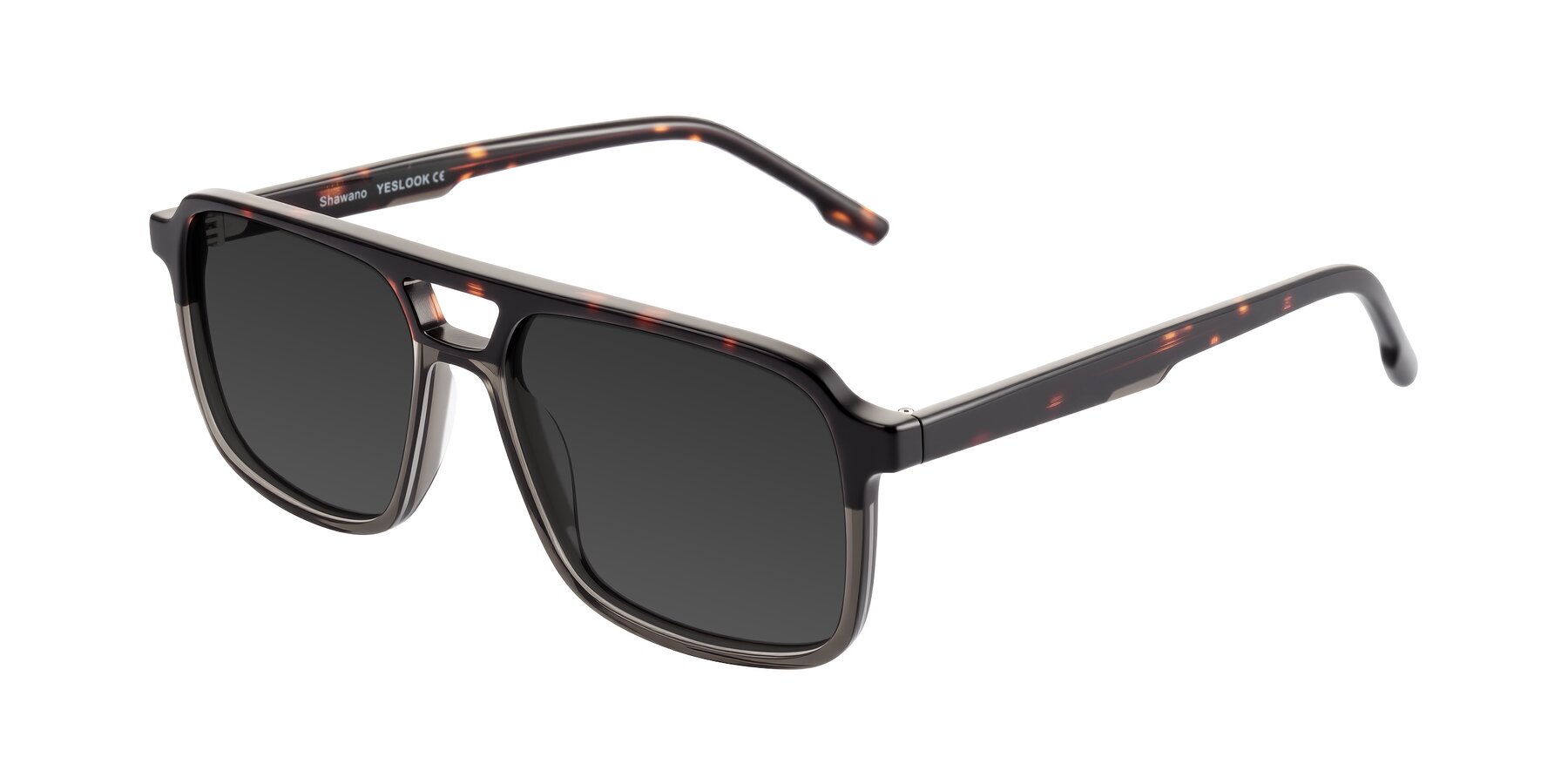 Angle of Shawano in Tortoise/Transparent Gray with Gray Tinted Lenses