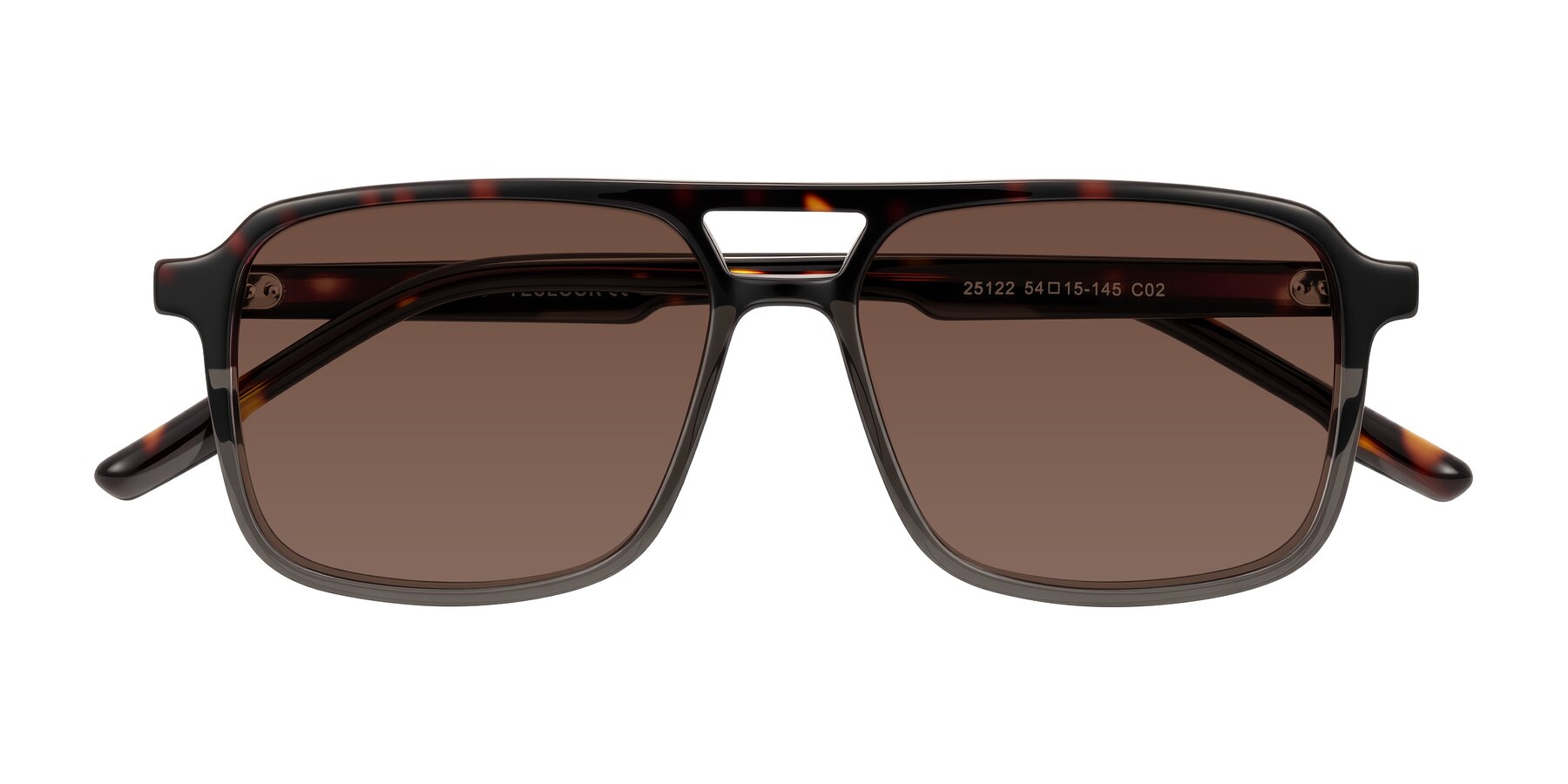 Folded Front of Shawano in Tortoise/Transparent Gray with Brown Tinted Lenses