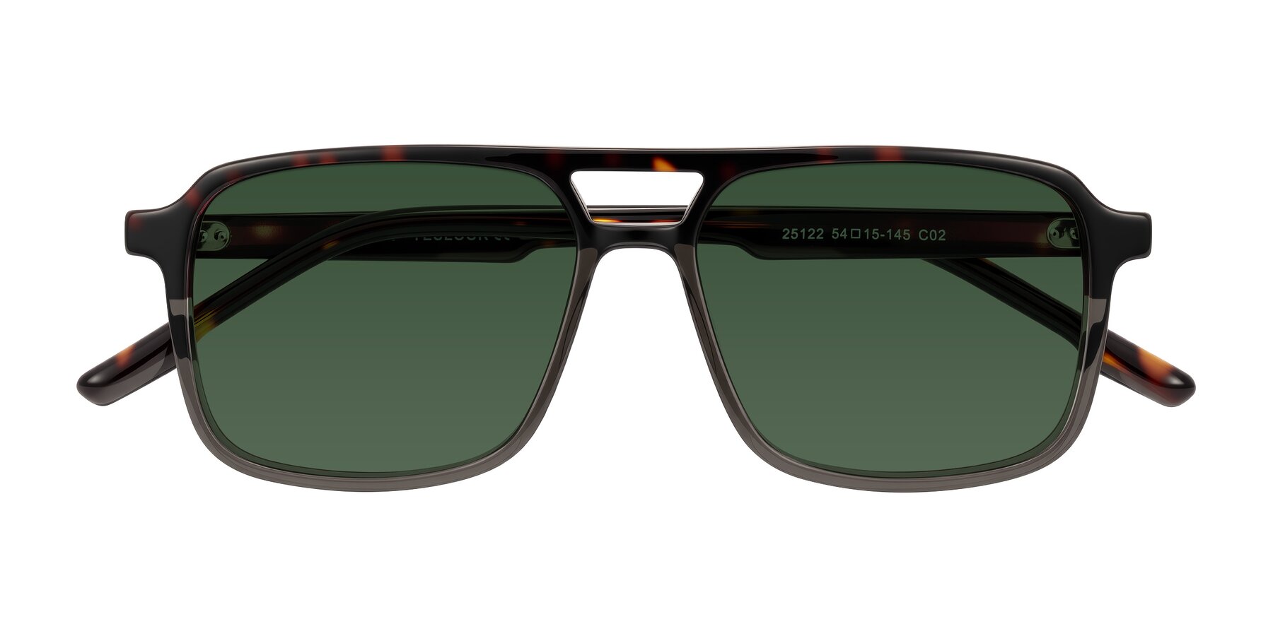 Folded Front of Shawano in Tortoise/Transparent Gray with Green Tinted Lenses