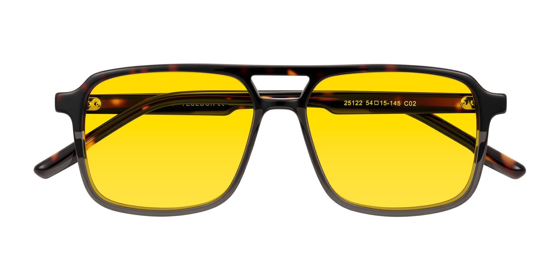 Folded Front of Shawano in Tortoise/Transparent Gray with Yellow Tinted Lenses
