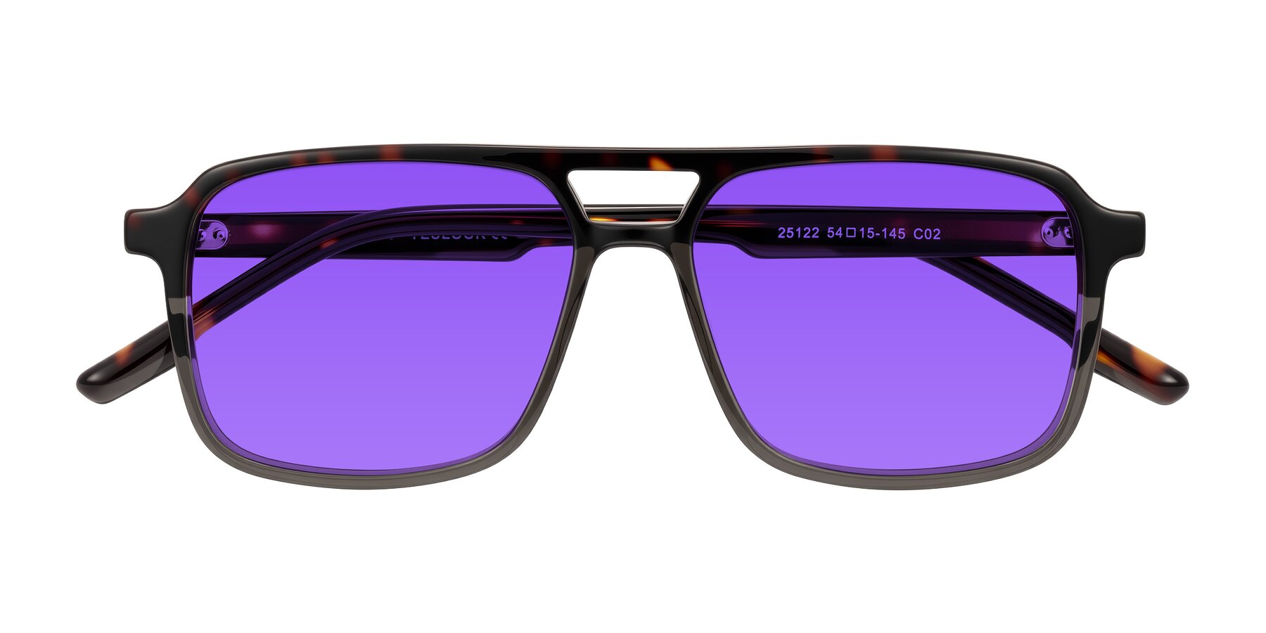 Folded Front of Shawano in Tortoise/Transparent Gray with Purple Tinted Lenses
