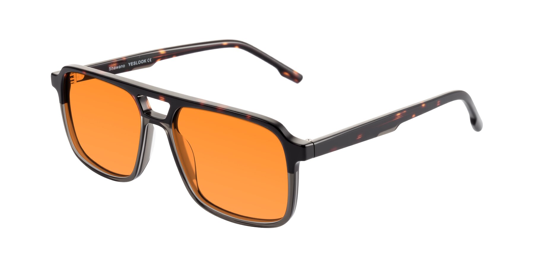Angle of Shawano in Tortoise/Transparent Gray with Orange Tinted Lenses