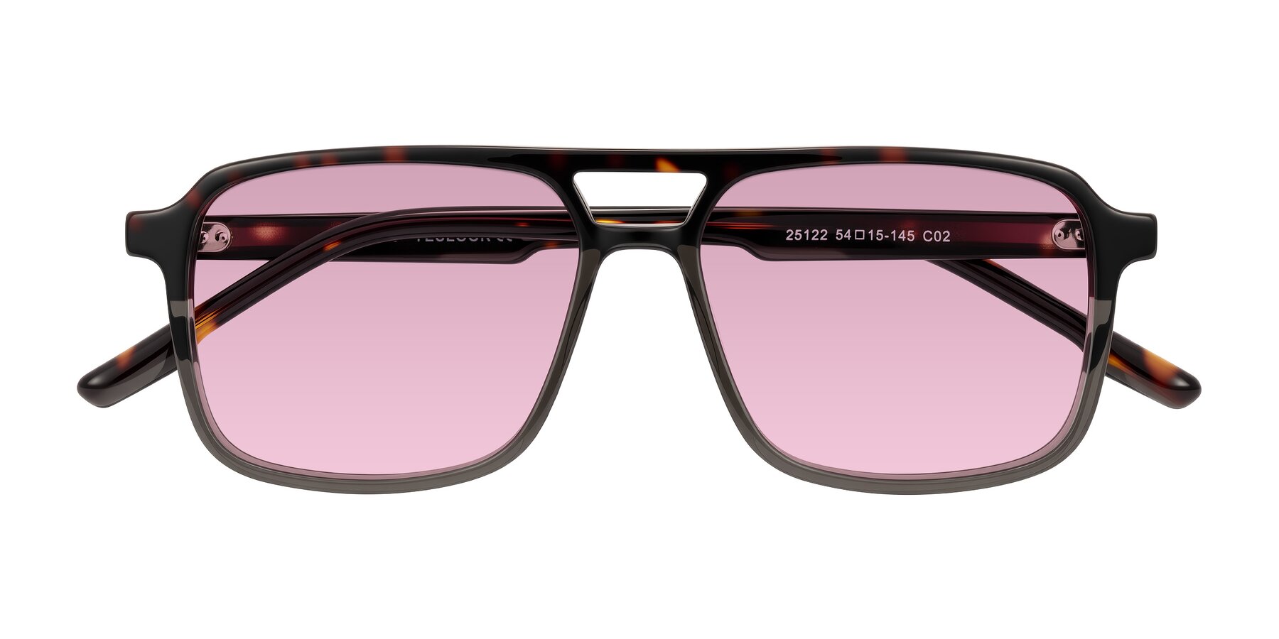 Folded Front of Shawano in Tortoise/Transparent Gray with Light Wine Tinted Lenses