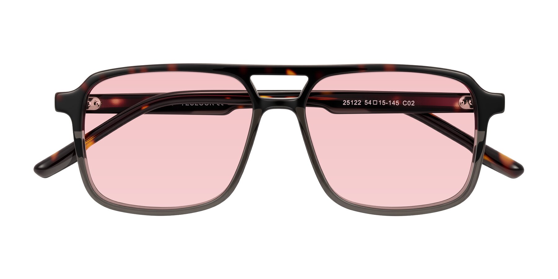 Folded Front of Shawano in Tortoise/Transparent Gray with Light Garnet Tinted Lenses