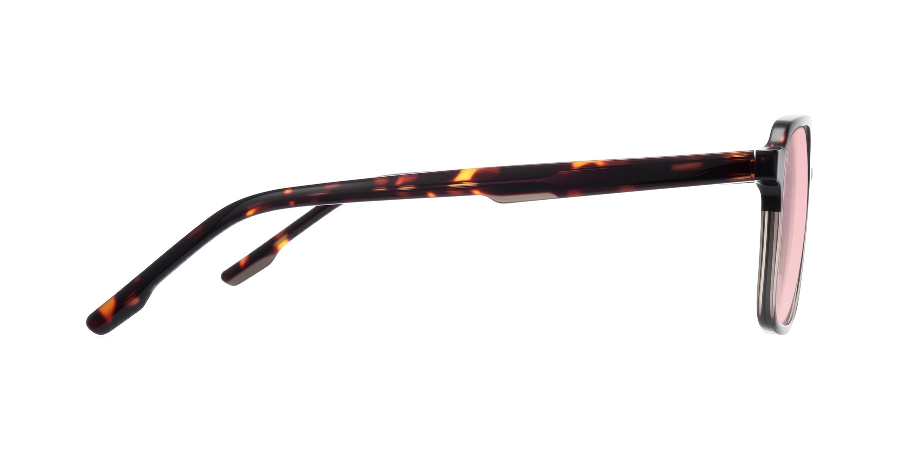Side of Shawano in Tortoise/Transparent Gray with Light Garnet Tinted Lenses
