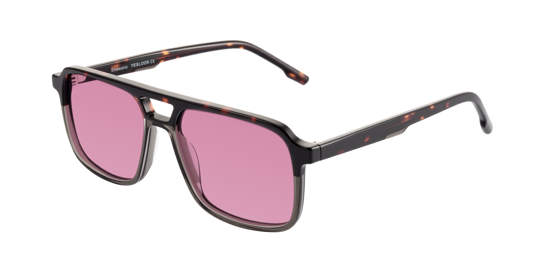 Angle of Shawano in Tortoise/Transparent Gray with Medium Wine Tinted Lenses
