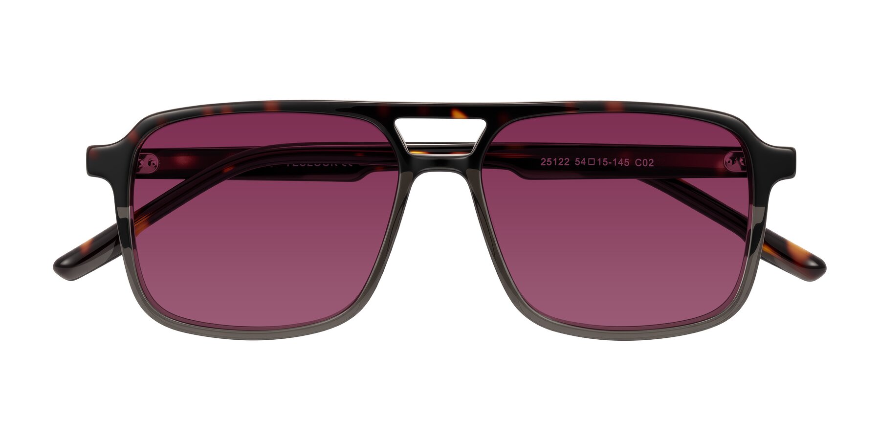 Folded Front of Shawano in Tortoise/Transparent Gray with Wine Tinted Lenses