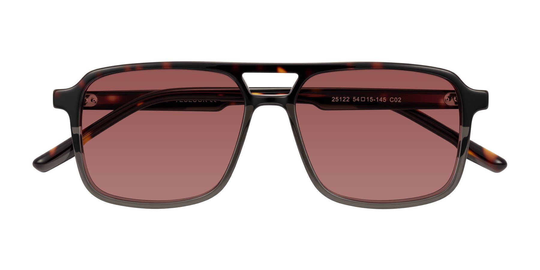 Folded Front of Shawano in Tortoise/Transparent Gray with Garnet Tinted Lenses