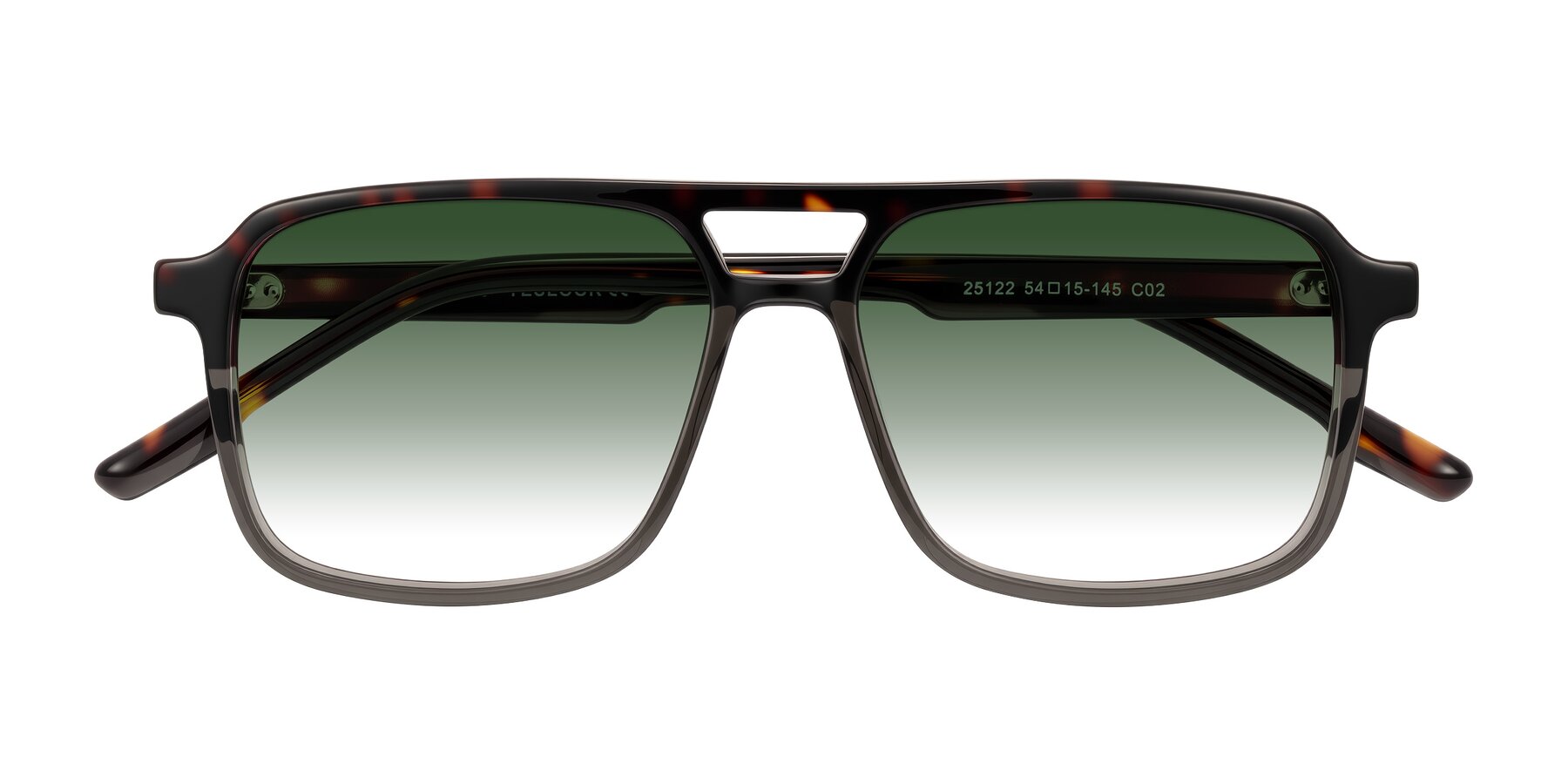 Folded Front of Shawano in Tortoise/Transparent Gray with Green Gradient Lenses