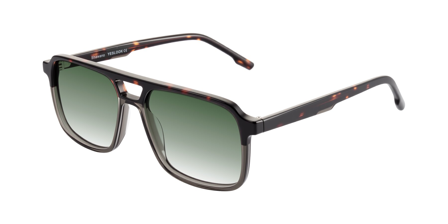 Angle of Shawano in Tortoise/Transparent Gray with Green Gradient Lenses