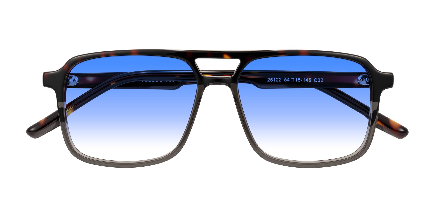 Folded Front of Shawano in Tortoise/Transparent Gray with Blue Gradient Lenses