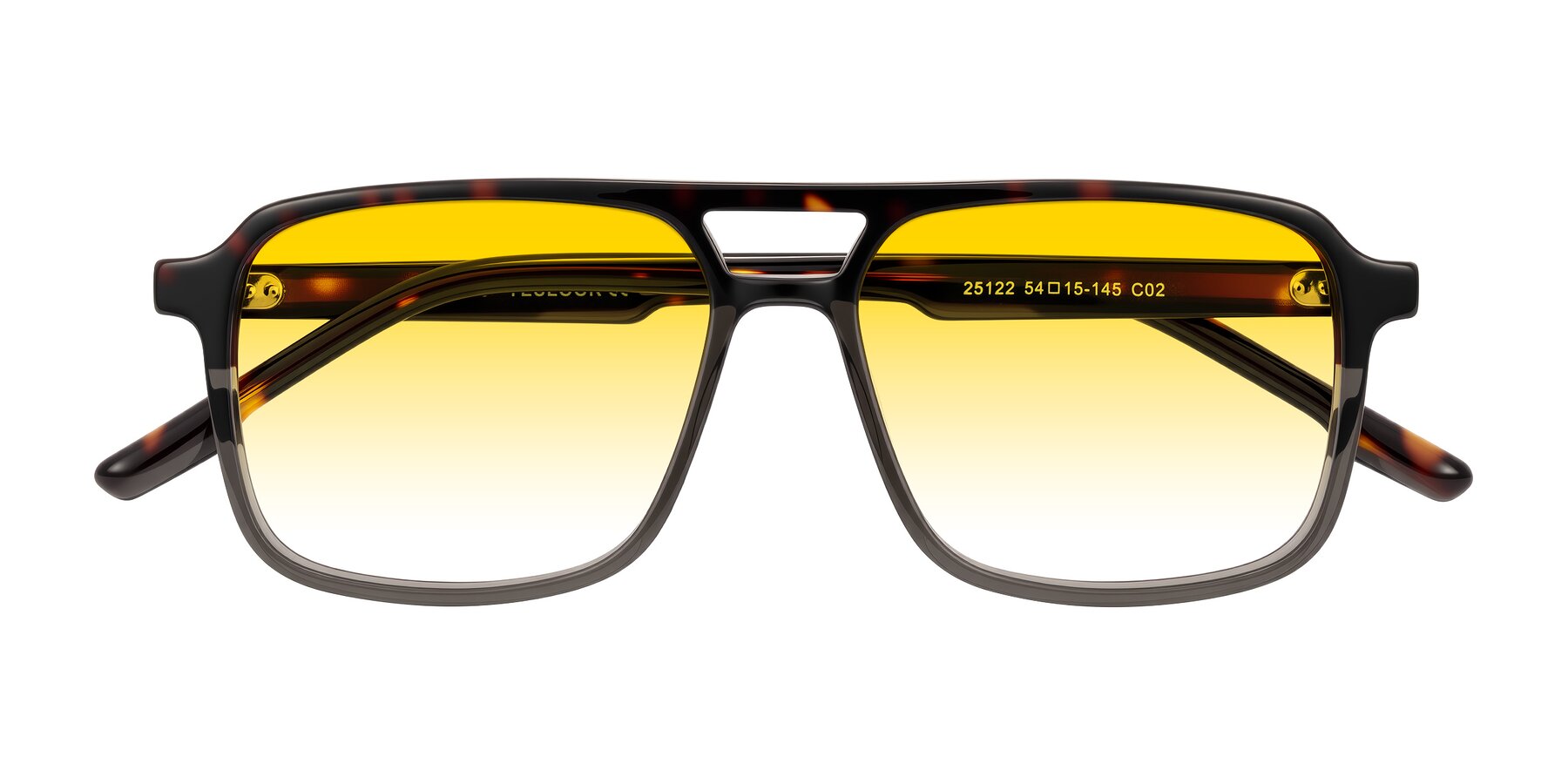 Folded Front of Shawano in Tortoise/Transparent Gray with Yellow Gradient Lenses