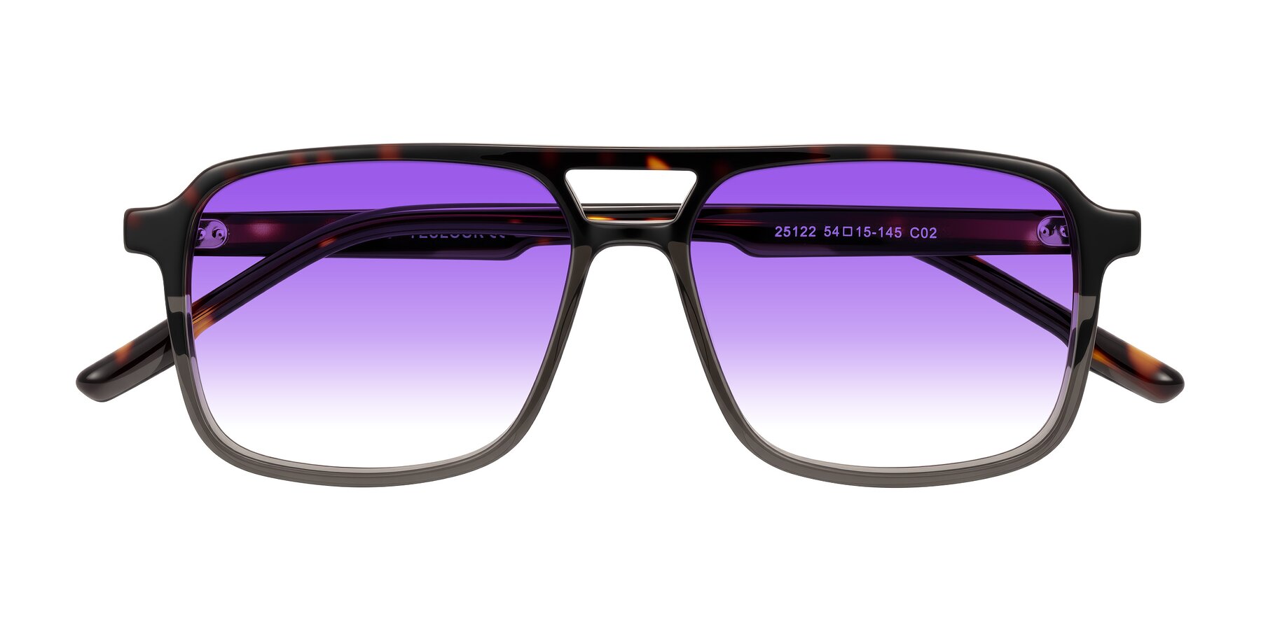 Folded Front of Shawano in Tortoise/Transparent Gray with Purple Gradient Lenses