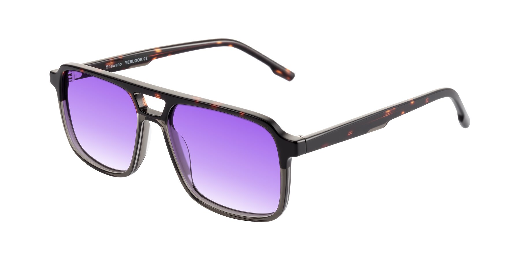 Angle of Shawano in Tortoise/Transparent Gray with Purple Gradient Lenses