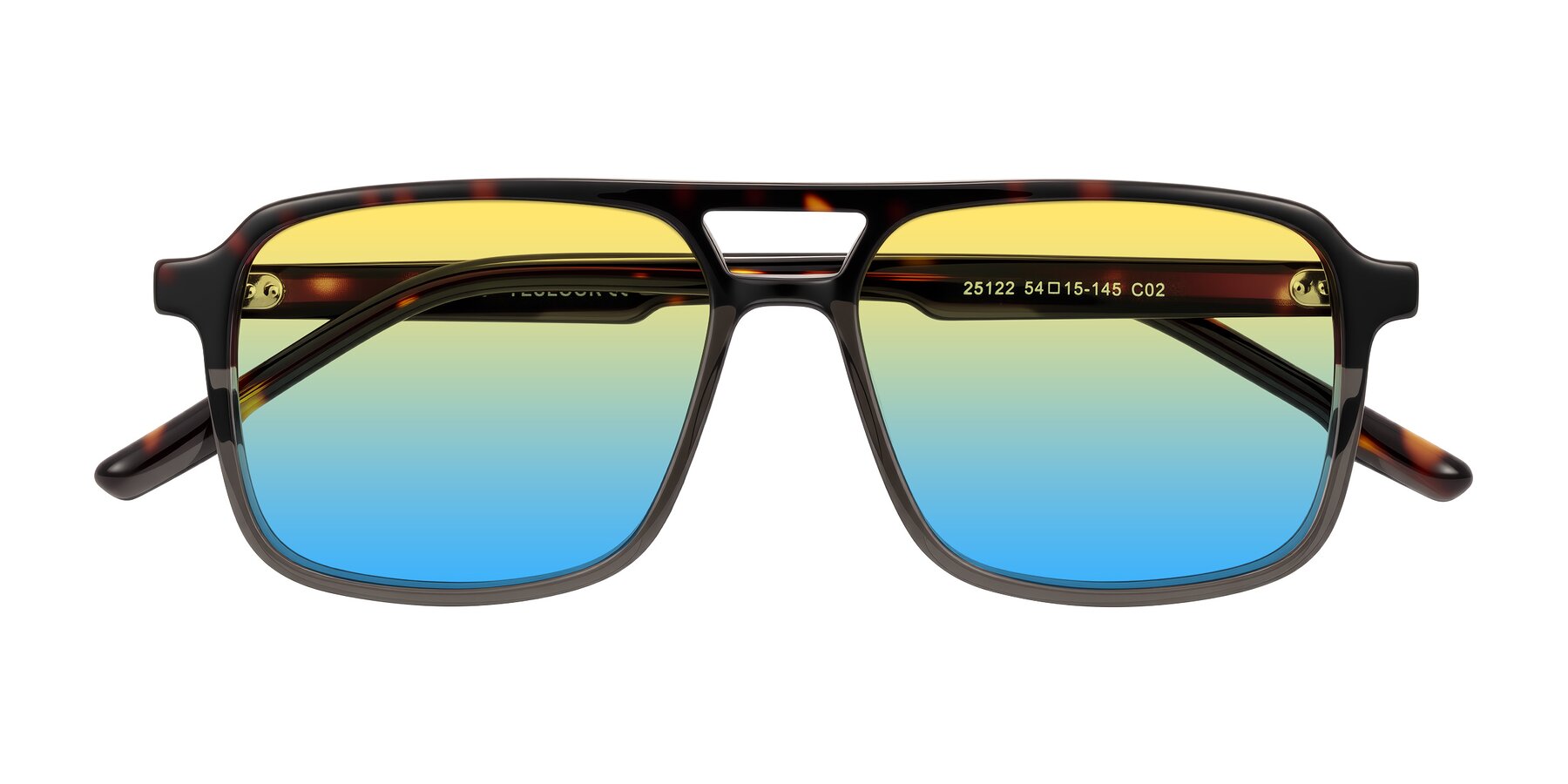 Folded Front of Shawano in Tortoise/Transparent Gray with Yellow / Blue Gradient Lenses