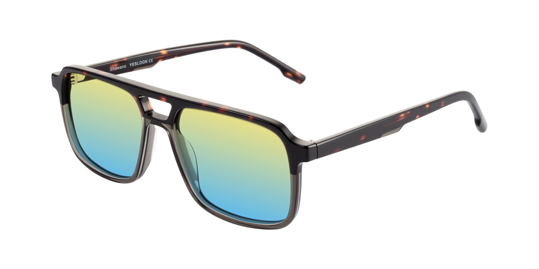 Angle of Shawano in Tortoise/Transparent Gray with Yellow / Blue Gradient Lenses