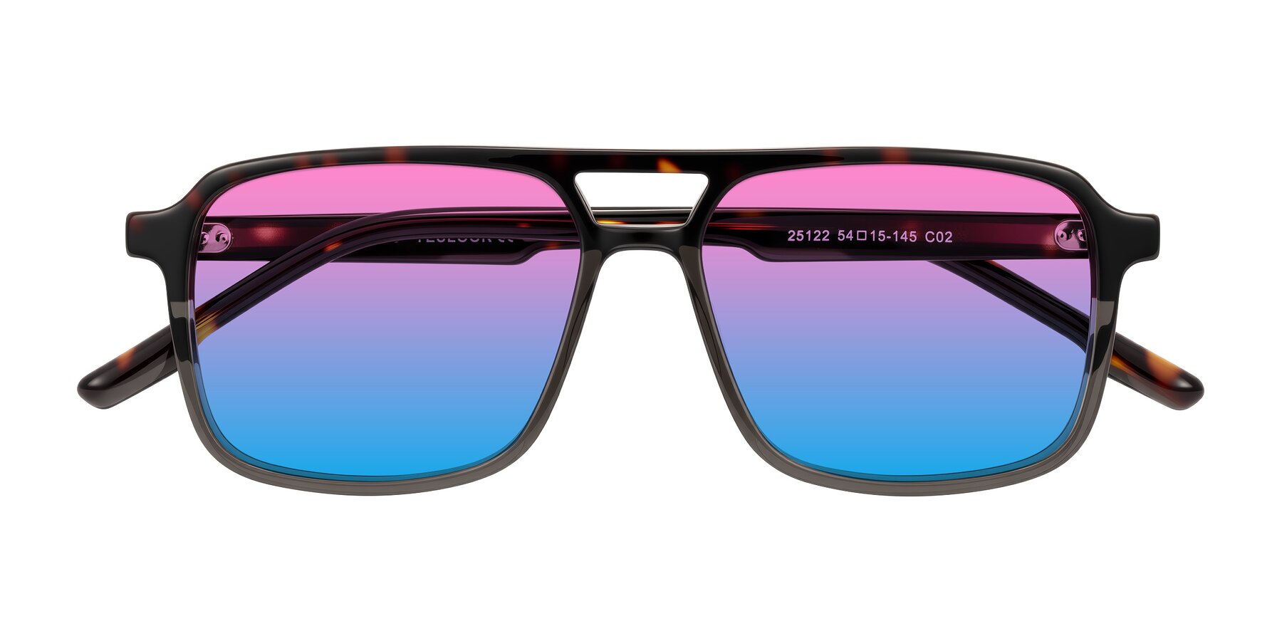 Folded Front of Shawano in Tortoise/Transparent Gray with Pink / Blue Gradient Lenses
