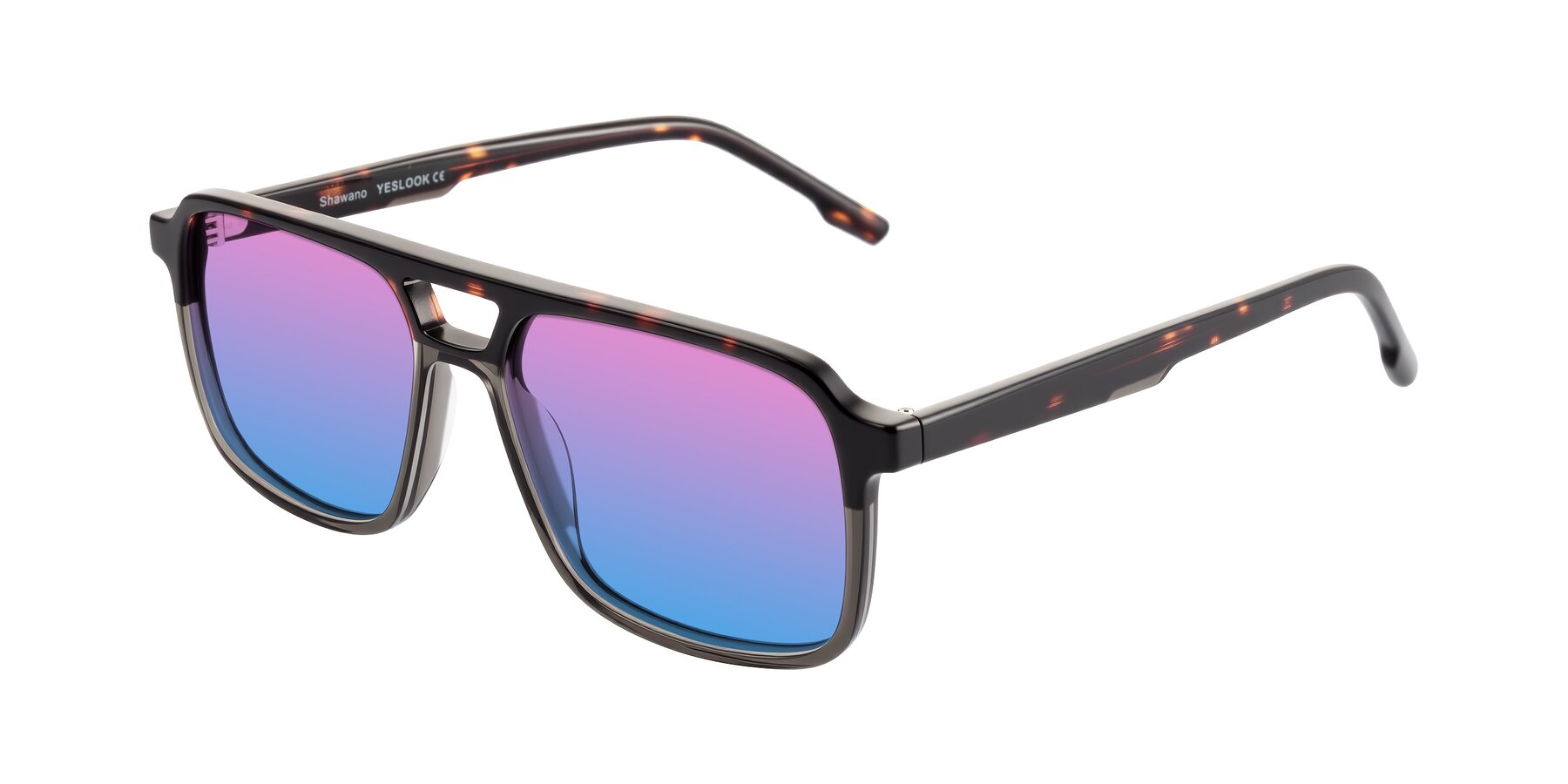 Angle of Shawano in Tortoise/Transparent Gray with Pink / Blue Gradient Lenses