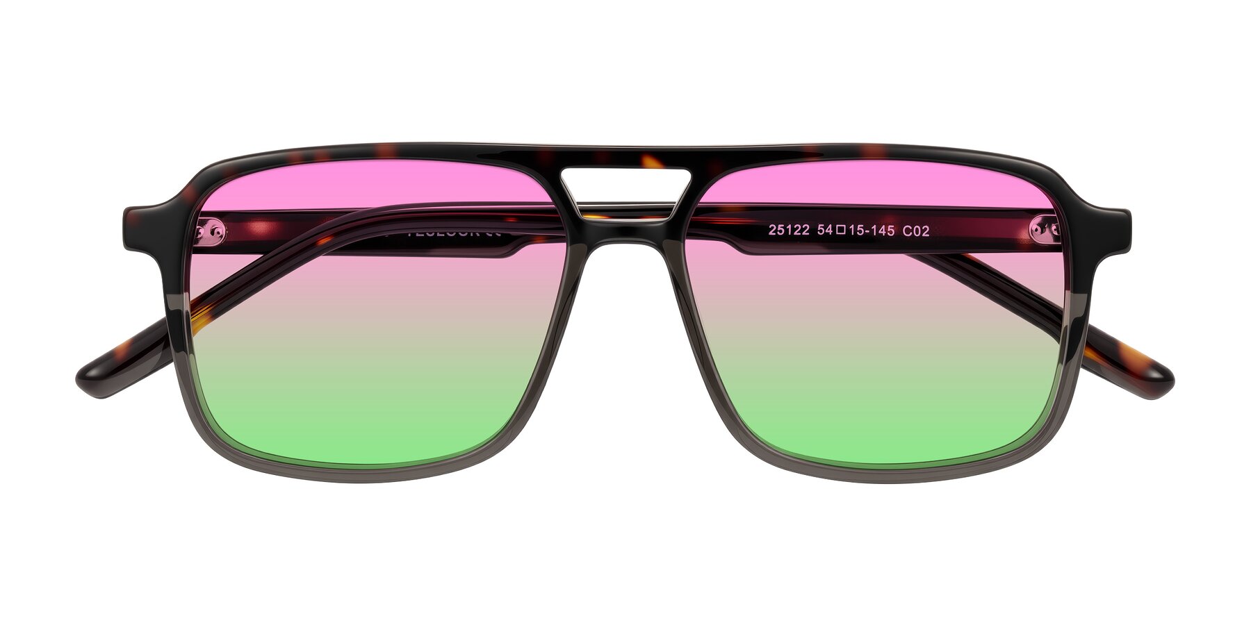 Folded Front of Shawano in Tortoise/Transparent Gray with Pink / Green Gradient Lenses