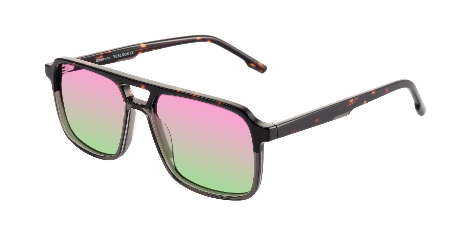 Angle of Shawano in Tortoise/Transparent Gray with Pink / Green Gradient Lenses