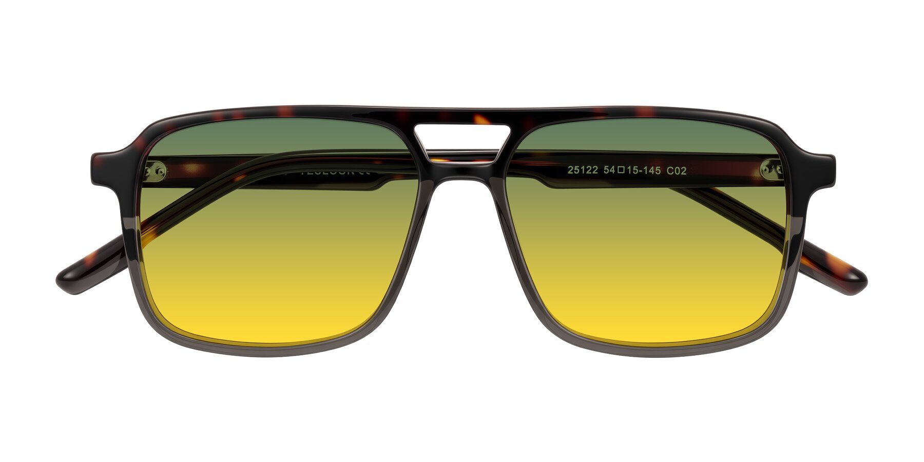 Folded Front of Shawano in Tortoise/Transparent Gray with Green / Yellow Gradient Lenses