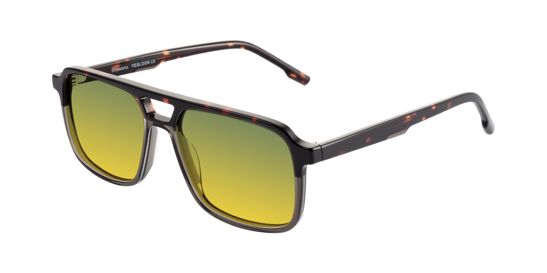 Angle of Shawano in Tortoise/Transparent Gray with Green / Yellow Gradient Lenses