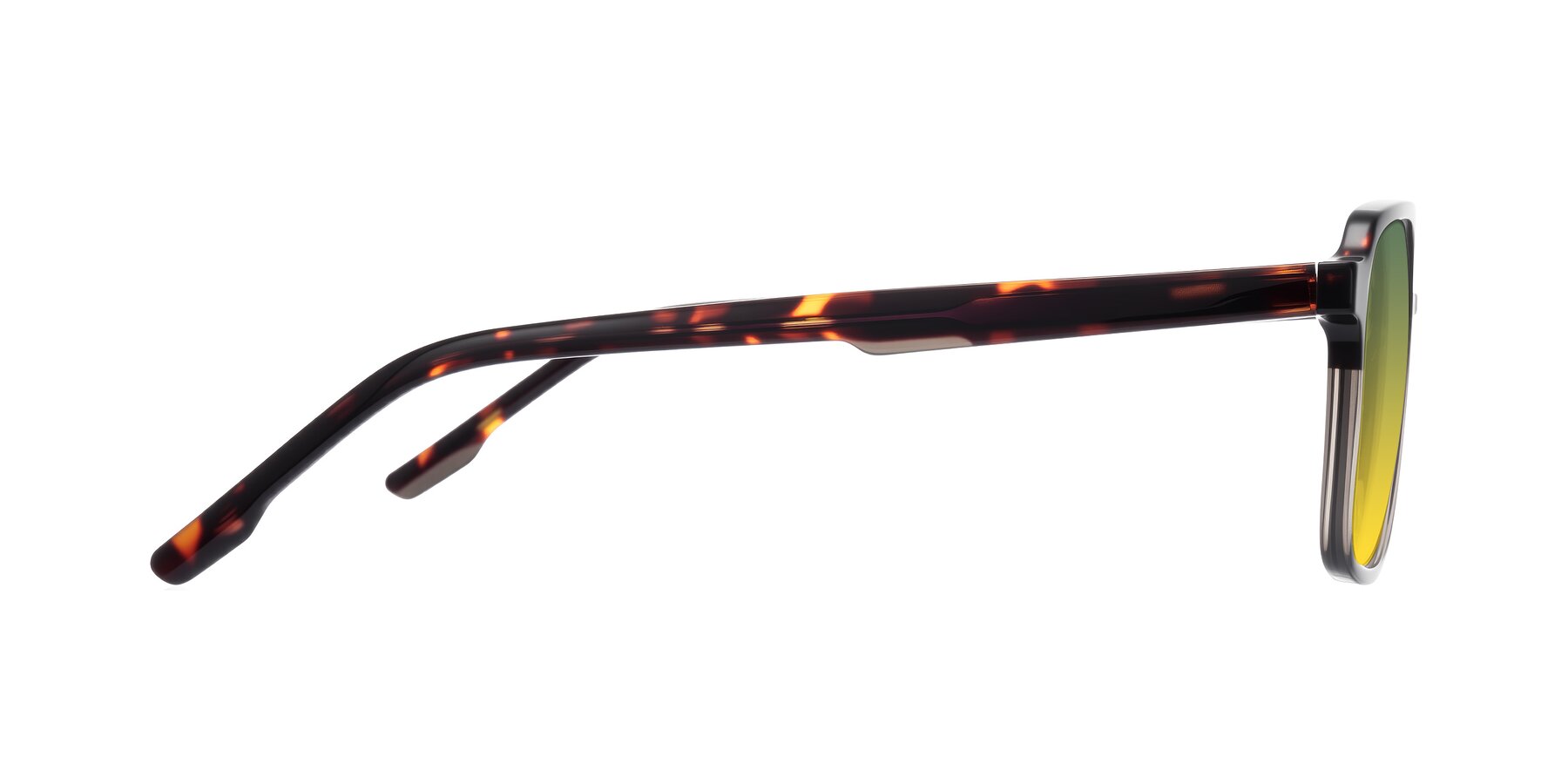 Side of Shawano in Tortoise/Transparent Gray with Green / Yellow Gradient Lenses