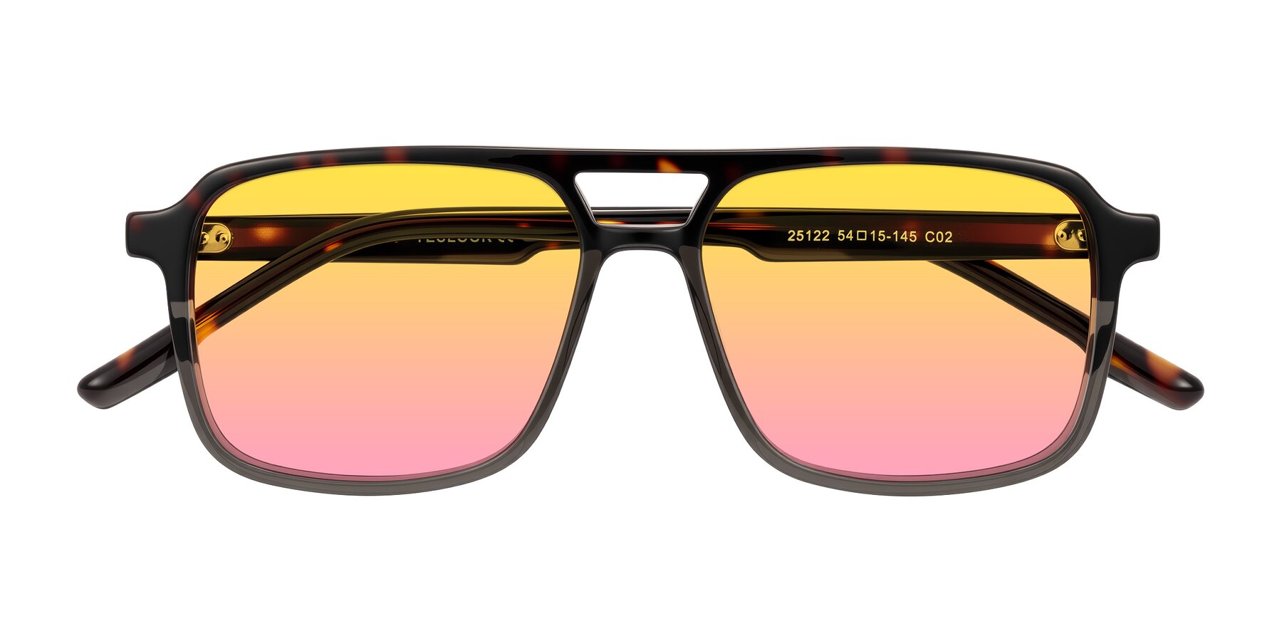 Folded Front of Shawano in Tortoise/Transparent Gray with Yellow / Pink Gradient Lenses