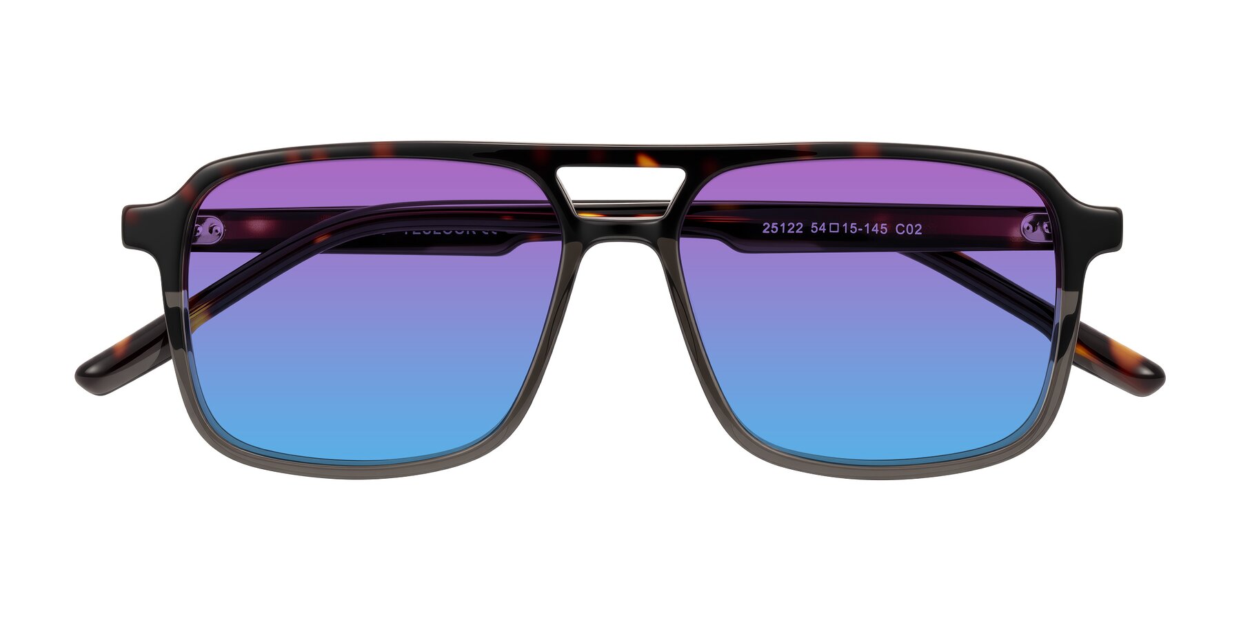 Folded Front of Shawano in Tortoise/Transparent Gray with Purple / Blue Gradient Lenses