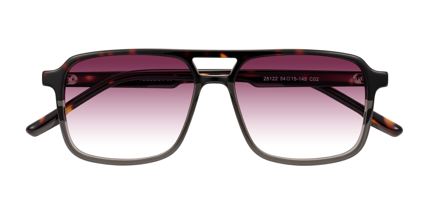 Folded Front of Shawano in Tortoise/Transparent Gray with Wine Gradient Lenses