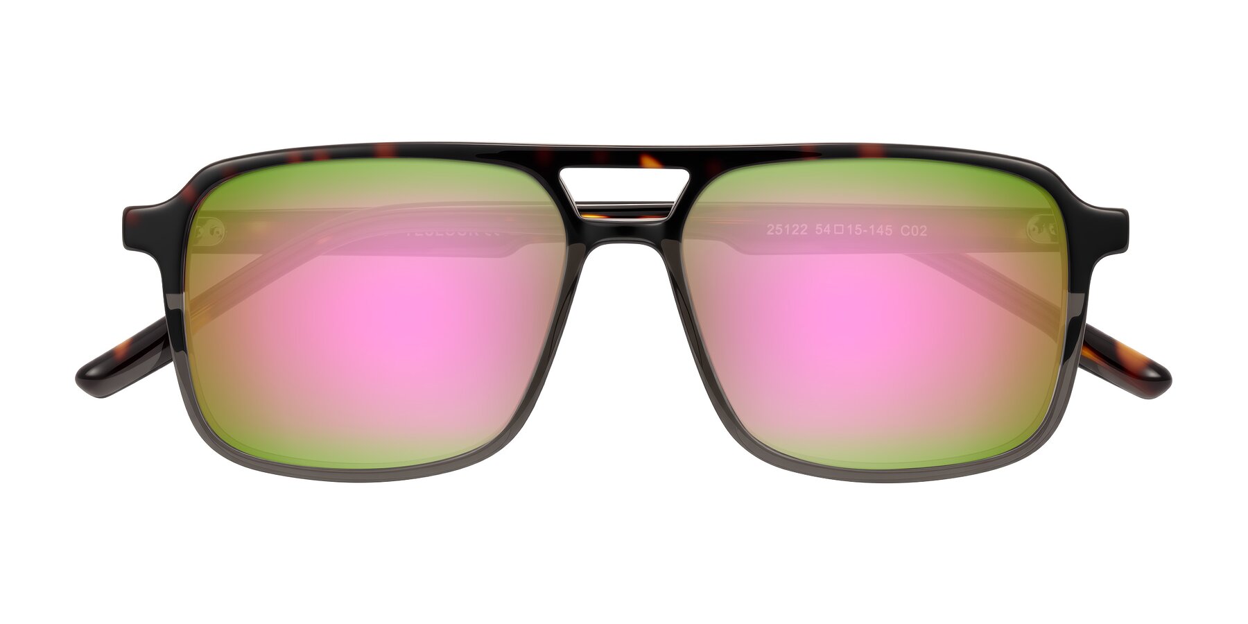 Folded Front of Shawano in Tortoise/Transparent Gray with Pink Mirrored Lenses
