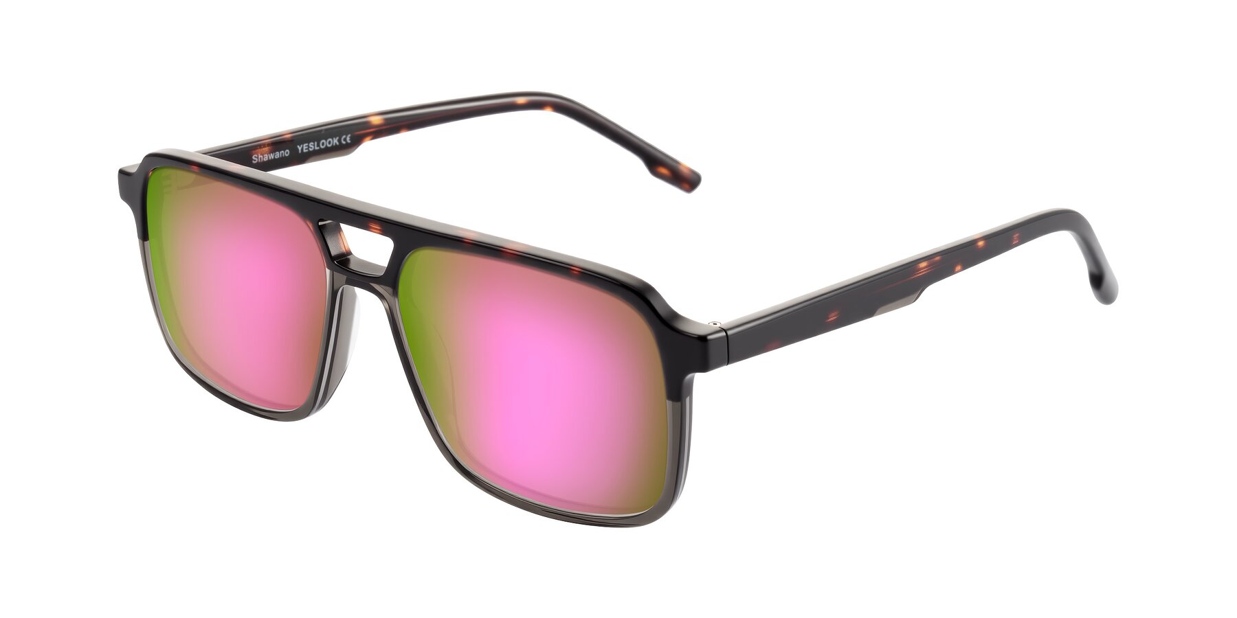 Angle of Shawano in Tortoise/Transparent Gray with Pink Mirrored Lenses