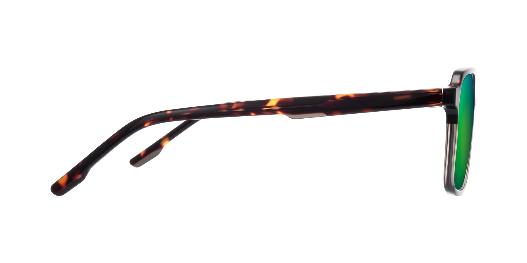 Side of Shawano in Tortoise/Transparent Gray with Green Mirrored Lenses