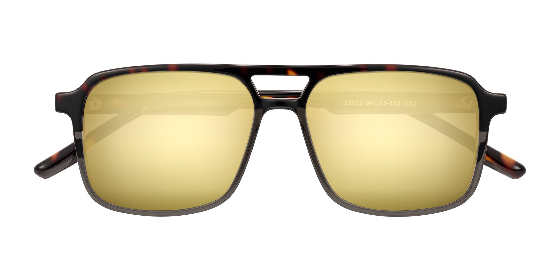 Folded Front of Shawano in Tortoise/Transparent Gray with Gold Mirrored Lenses